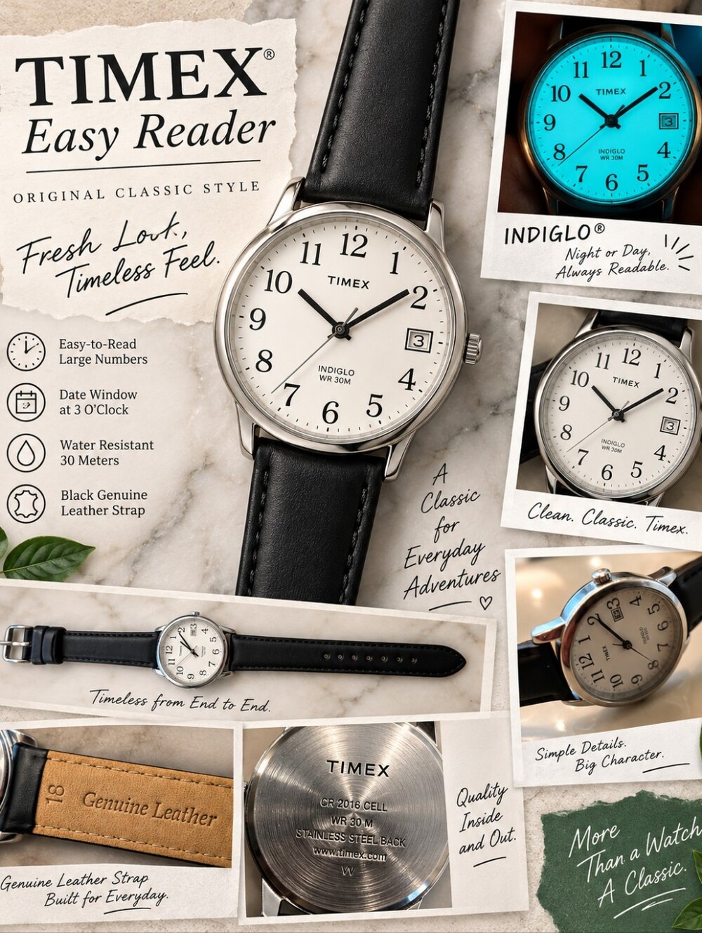 Timex Easy Reader Indiglo — 2011 — Fresh Battery, Brand New Genuine Leather Band